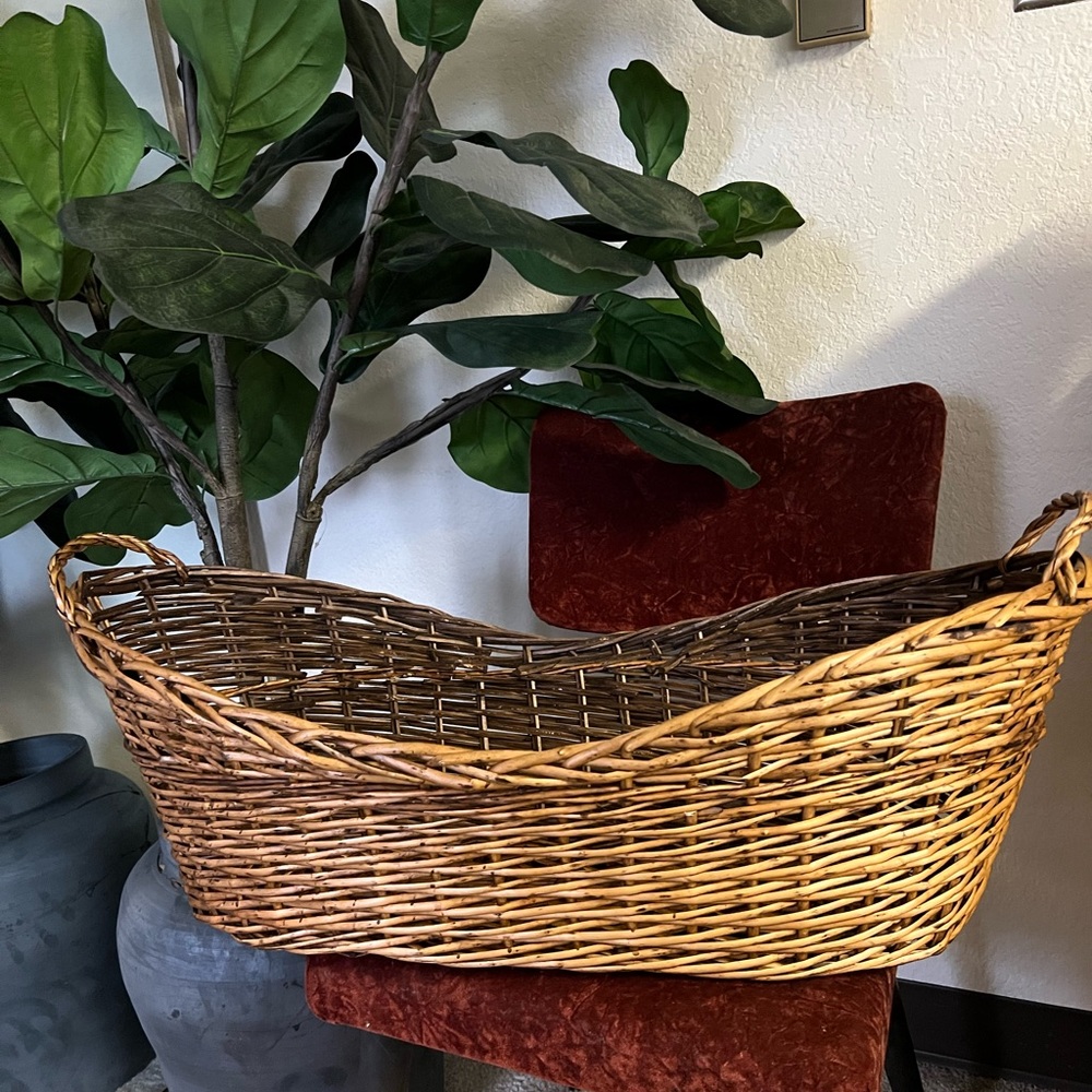 Vintage handwoven basket MCM rustic decor